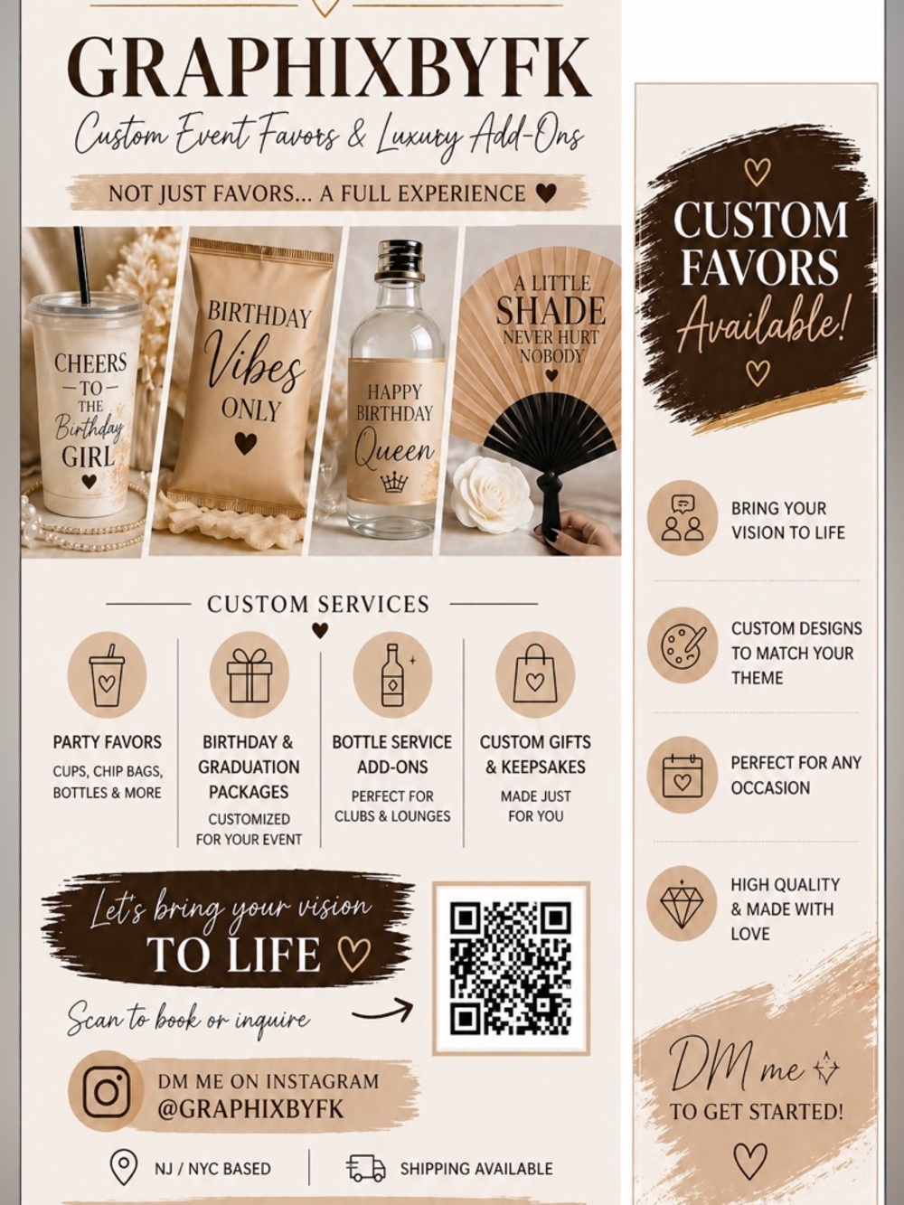 Custom Party Favors | Book GraphixbyFK | Event Packages Available